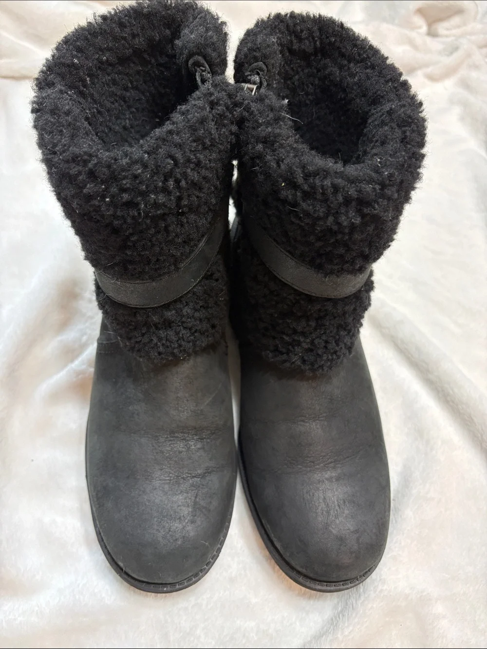 UGG Black Sherpa Cuff Suede Winter Boots